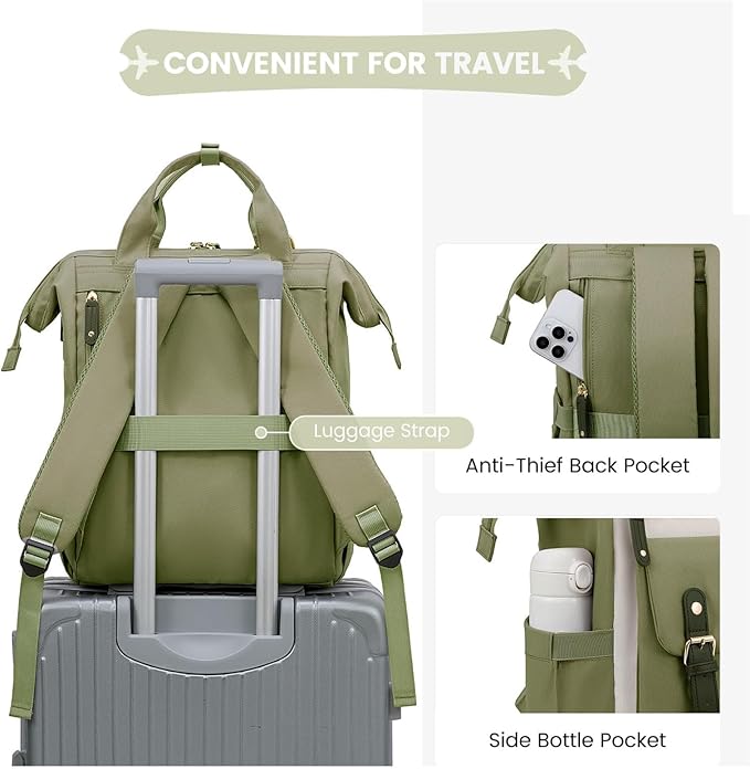 LOVEVOOK Laptop Backpack for Women, Teacher Nurse Bag Work Travel Computer Backpacks Purse,Water Resistant Daypack,Green Beige 15.6in