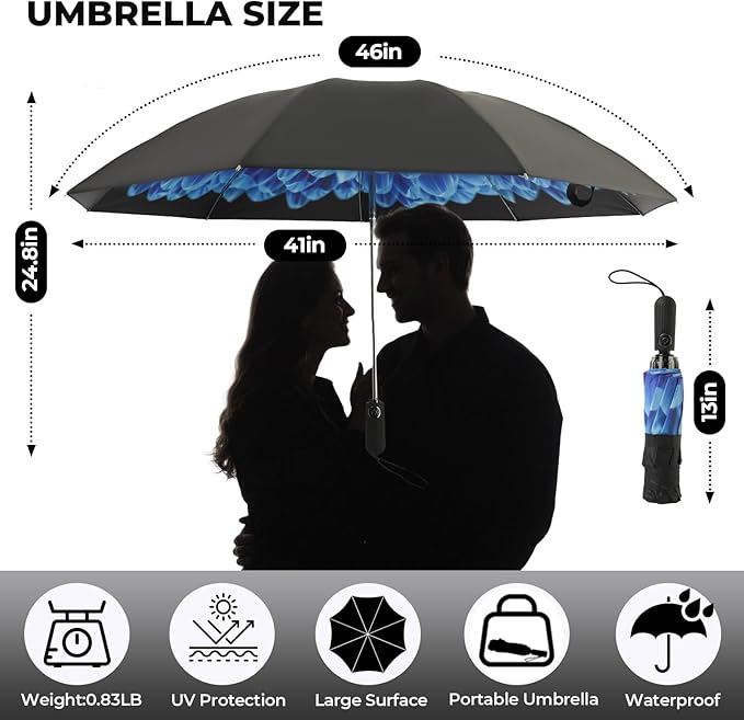 ZDSSM Compact Inverted Travel Umbrella, Automatic Open Close, 9-Rib 46 Inch Windproof Umbrella, Waterproof UPF 50+, Portable Umbrellas for Men, Women, Travel, and Daily Use