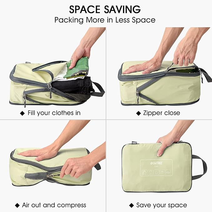 G4Free 6 Set Compression Packing Cubes, 3 sizes Travel Packing Organizers for Suitcases, Expandable Luggage Suitcase Storage Bags Set, Lightweight Packing Cubes Travel Essentials