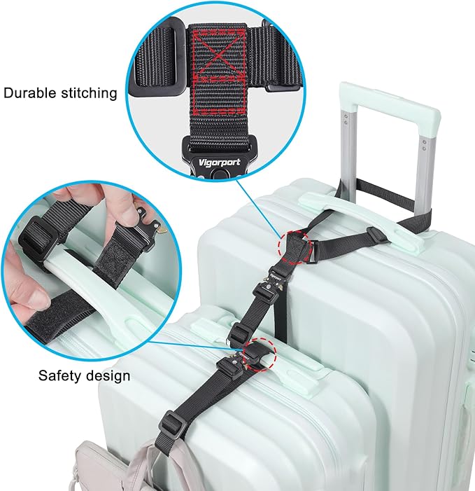 Vigorport Luggage Straps, Luggage Connector Straps for Suitcases Add A Bag and Connect Your 2 Suitcases Together Adjustable Attachment Accessories Belts (1'' Width S Size)