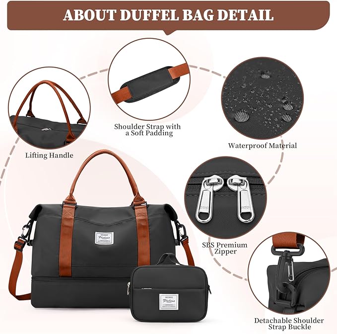 Weekender Bags for Women,Personal Item Travel Bag with Shoes Compartment,Overnight Travel Duffel Bag with Toiletry Bag,Medium