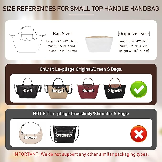 Doxo Purse Insert Organizer Compatible with Long Champ S Handbags & More, Super Lightweight Waterproof Longchamp Small Organizer Insert, Keeps Handbags Shaped&Neat(Black, S)