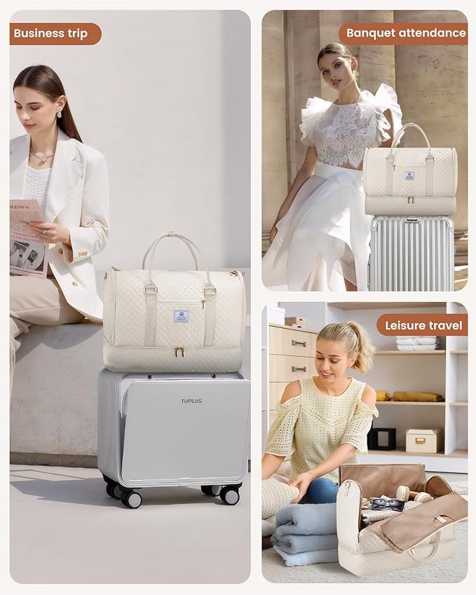 LOVEVOOK Convertible Garment Bag for Travel with Shoe Pouch, Carry On Garment Duffel Bag with Toiletry Bag, 2 in 1 Hanging Suitcase Suit Bag, Waterproof Weekender Bag for Women Travel, Wedding, Beige