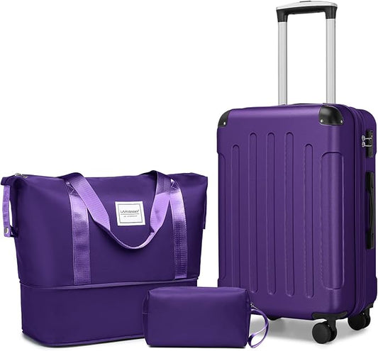 LARVENDER Luggage Sets 3 Piece, Expandable Carry on Luggage 22x14x9 Airline Approved Hardshell Suitcase with Spinner Wheels TSA Lock, Lightweight Rolling Luggage for Men and Women, Grape Purple