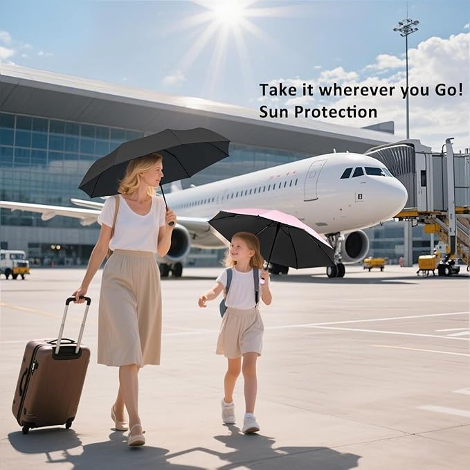BAODINI Travel Essentials Mini Umbrella for Purse With Case Small Compact UV Sun Protection Lightweight Tiny Pocket Manual Open Close Umbrella for Women Kids and Men Fits Purse Backpack