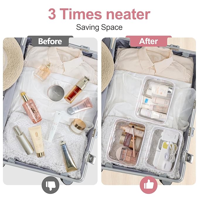 F-color TSA Approved Toiletry Bag 3 Pack Medium - Clear Makeup Bag Travel Quart Size for Women Men, Clear Cosmetic Bag Airport Airline Compliant Carry on Bag, Flower Print