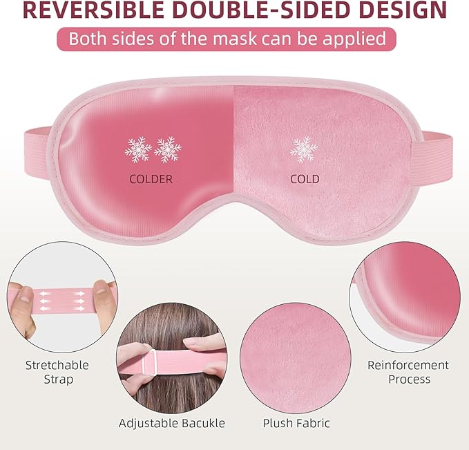 2 Pack Cooling Eye Mask for Puffy Eyes,Reusable Gel Cold Compress Pack for Puffy Eyes & Dark Circles, After Eyes Surgery, Migraine Relief, Headaches (Pink)