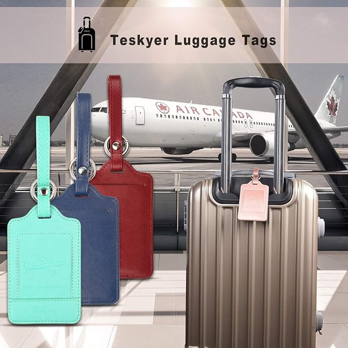 Teskyer Luggage Tags, 3 Pack Premium PU Leather Luggage Tags Privacy Protection Travel Bag Labels Suitcase Tags