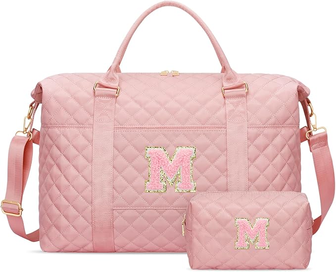 Gifts for Teen Girl, Initial Travel Duffle Bag, Personalized Women Weekender Overnight Bags, Gift for Daughter Kid Mom Friend College Girl Graduation Teacher（Pink,M)