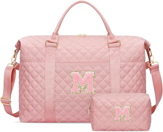 Gifts for Teen Girl, Initial Travel Duffle Bag, Personalized Women Weekender Overnight Bags, Gift for Daughter Kid Mom Friend College Girl Graduation Teacher（Pink,M)