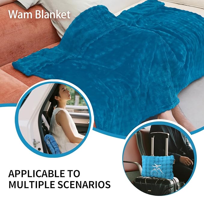 Travel Blanket and Pillow-2-in-1, Ultra-Soft&Compact, Airplane Blanket with Hand Luggage Belt and Backpack Clip,Travelers Accessories Gifts, 61x43 Inches（Green）
