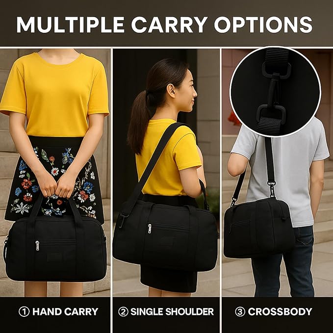 Folding Duffle Bag for Travel – Large Capacity Waterproof Oxford Cloth Weekender Carry On Tote with Crossbody strap, Lightweight Foldable Gym and Overnight Bag (2, Black, Large)