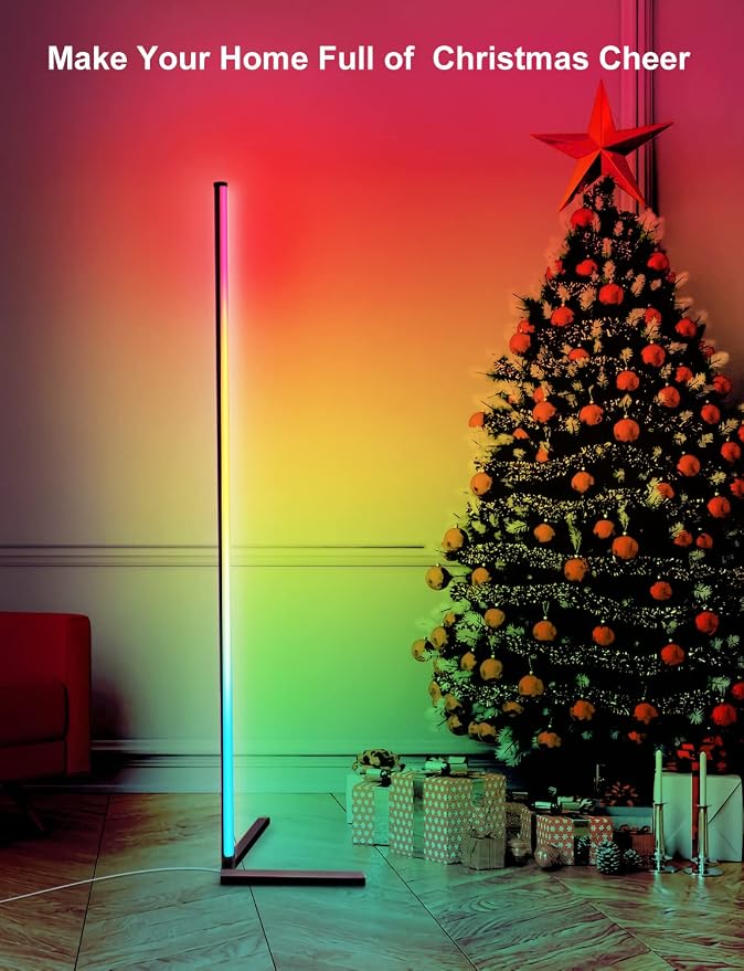 LanSuper Smart Corner Floor Lamp, 65" RGBW Color Changing LED Floor Lamp | Music Sync, Remote & App Control, DIY Mode & Timing, Eye Protection Floor lamp for Living Room Gaming Room