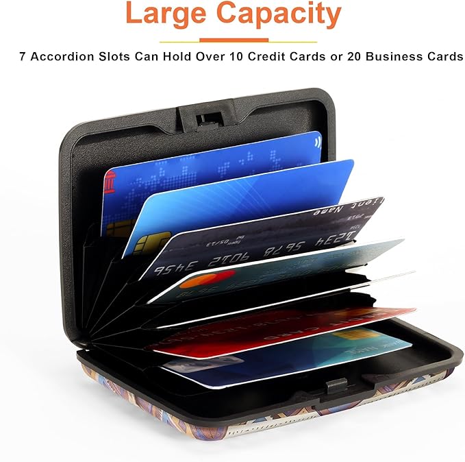 Mayski Credit Card Holder, RFID Blocking, Aluminum Alloy Hard Case, Small Mini Business Metal Wallet for Women Men, Boho Feathers