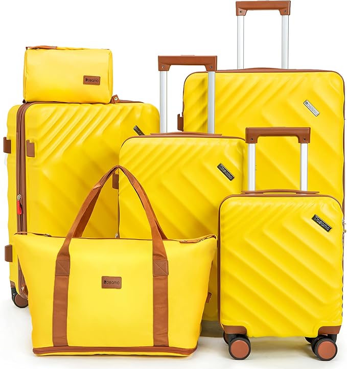6 piece Luggage Set Expandable Suitcase 22x14x9 Airline Approved Carry on, ABS Hard Case Suitcases with Spinner Wheels, TSA Lock, (Yellow)