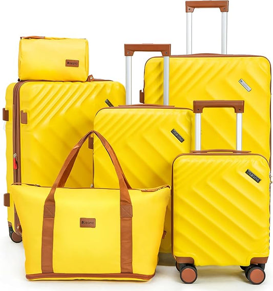 6 piece Luggage Set Expandable Suitcase 22x14x9 Airline Approved Carry on, ABS Hard Case Suitcases with Spinner Wheels, TSA Lock, (Yellow)