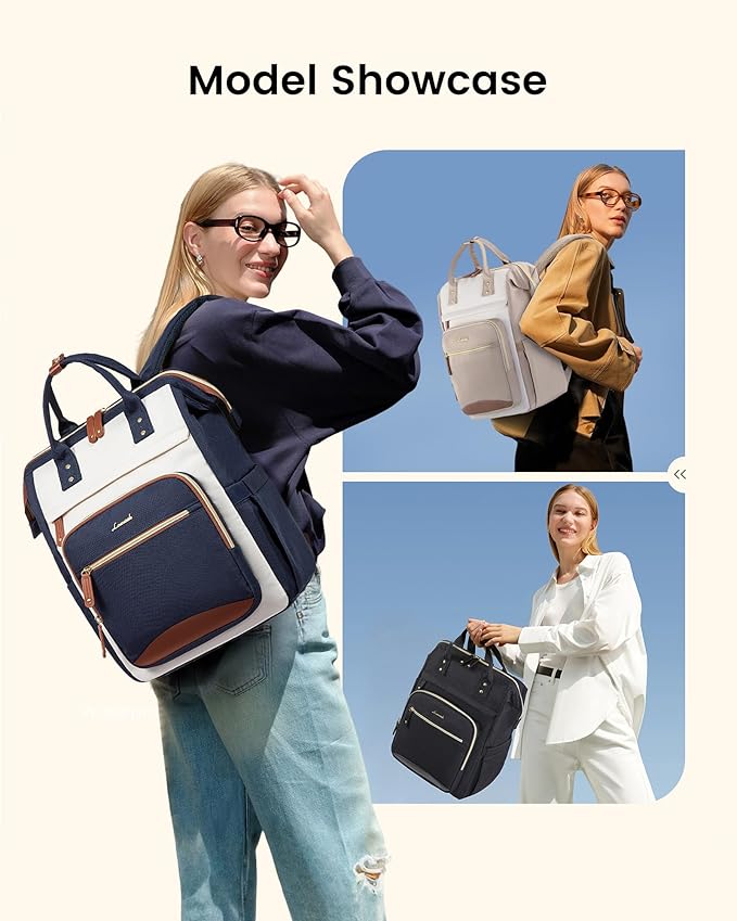 LOVEVOOK Laptop Backpack for Women Work Bag with Large Capacity Cup Side Pocket, 15.6 Inch Waterproof Computer Backpacks (Dark-blue, 15.6INCH)