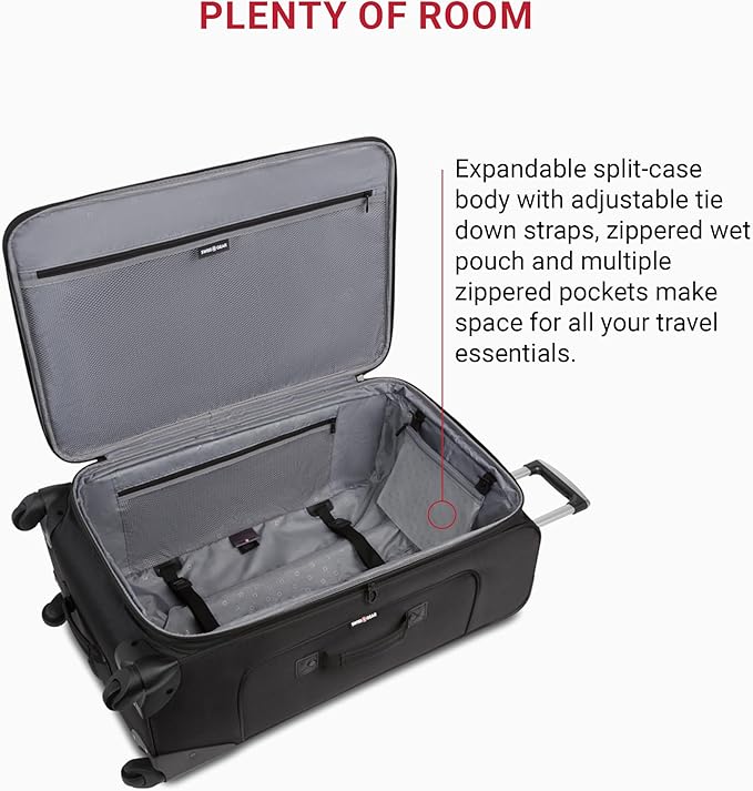 SWISSGEAR Sion Softside Expandable Spinner Luggage Durable Lightweight Travel Suitcase, Black, 3-Piece Set (21/25/29)