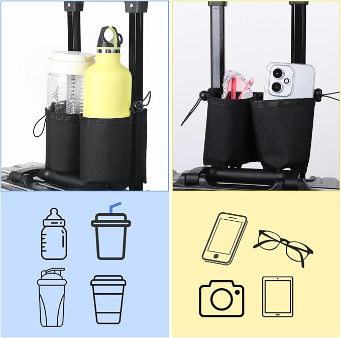 Luggage Travel Cup Holder Free Hand Drink Carrier Carry on Beverage Cup Holder Attachment Fits Roll on Suitcase Handles Business People, Travel Essentials