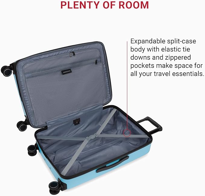 SwissGear 8020 Eclipse Hardside Expandable Luggage with Spinner Wheels, Powder Blue, Checked-Large 27-Inch