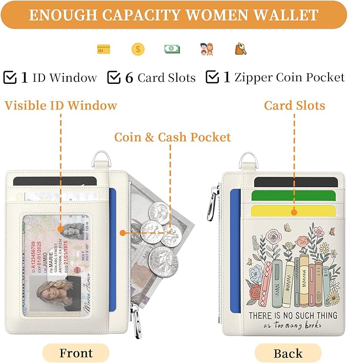 Hancynir Book Floral Flower Slim Wallet Women Credit Card Holder, RFID Blocking Front Pocket Wallet Wristlet Keychain Lanyard, Small Cute Mini Card Case, Thin Coin Zipper PU Leather Organizer Gifts
