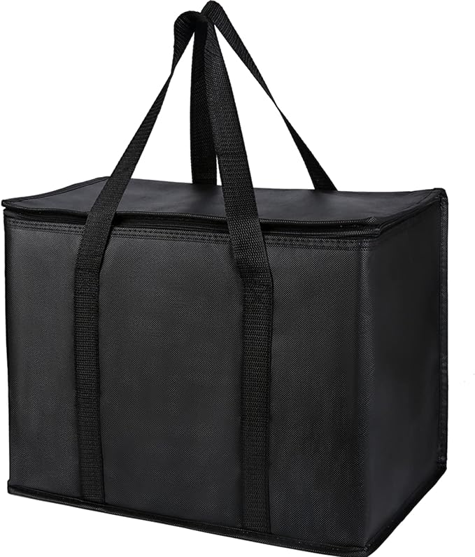 2 pack Additional Bottom Plate Black Insulated Grocery shopping bag , Delivery,pizza,reusable bags, Sturdy zipper,Collapsible,tote,cooler,thermal,Beach,waterproof heavy duty