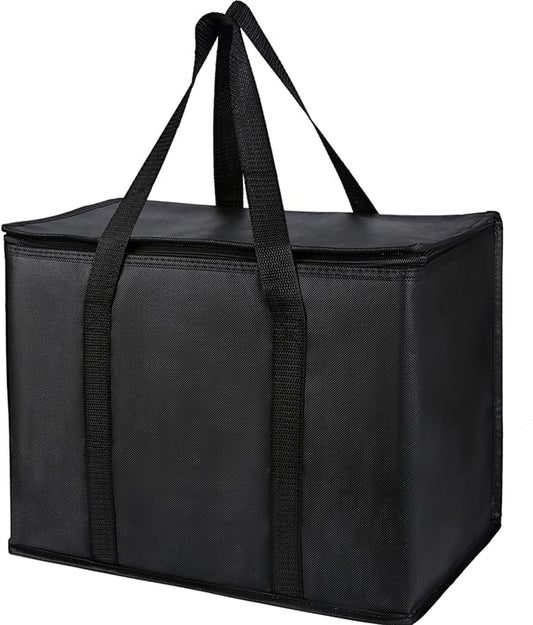 2 pack Additional Bottom Plate Black Insulated Grocery shopping bag , Delivery,pizza,reusable bags, Sturdy zipper,Collapsible,tote,cooler,thermal,Beach,waterproof heavy duty
