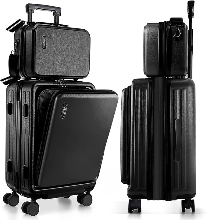 22 Inch Carry On Luggage, Carry On Suitcase with Wheels, Hardside Luggage Carry-On, Expandable Black Small Suitcase, Hard Shell Carry-on Luggage, Spinner Luggage with Cosmetic Bag