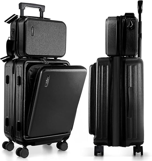 22 Inch Carry On Luggage, Carry On Suitcase with Wheels, Hardside Luggage Carry-On, Expandable Black Small Suitcase, Hard Shell Carry-on Luggage, Spinner Luggage with Cosmetic Bag