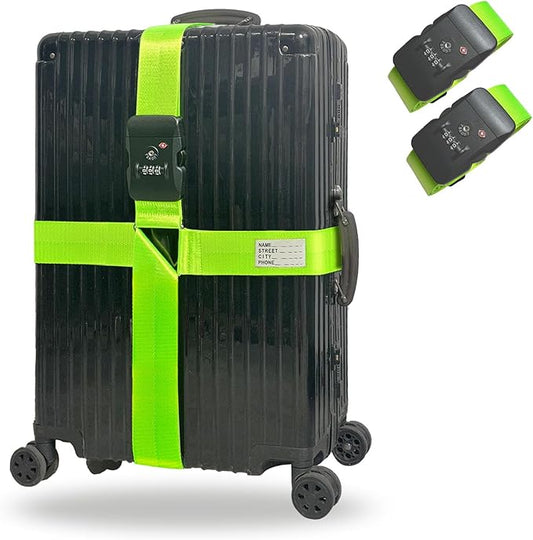 Luggage Straps TAS,Travel Strap with Name tag,Easy to Identify,Luggage Straps TSA Approved with Lock,Combination Luggage Lock with Adjustable Length,Compatible with 20-34 inch Luggage(Green 2 Pack)