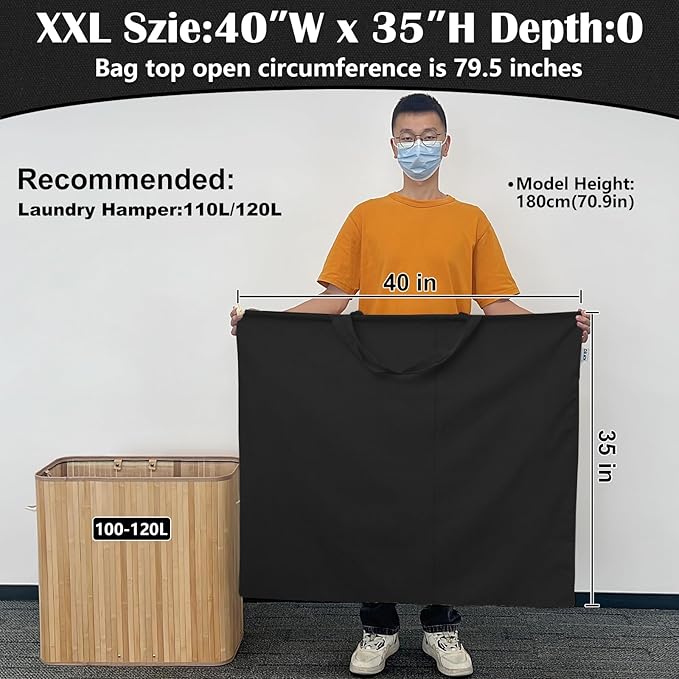 Canvas Laundry Bag 40"W x 35"H, Thick Canvas Laundry Bag with Handles & Drawstring, Extra Large Heavy Duty Washable Storage Sack (XXL, Black)