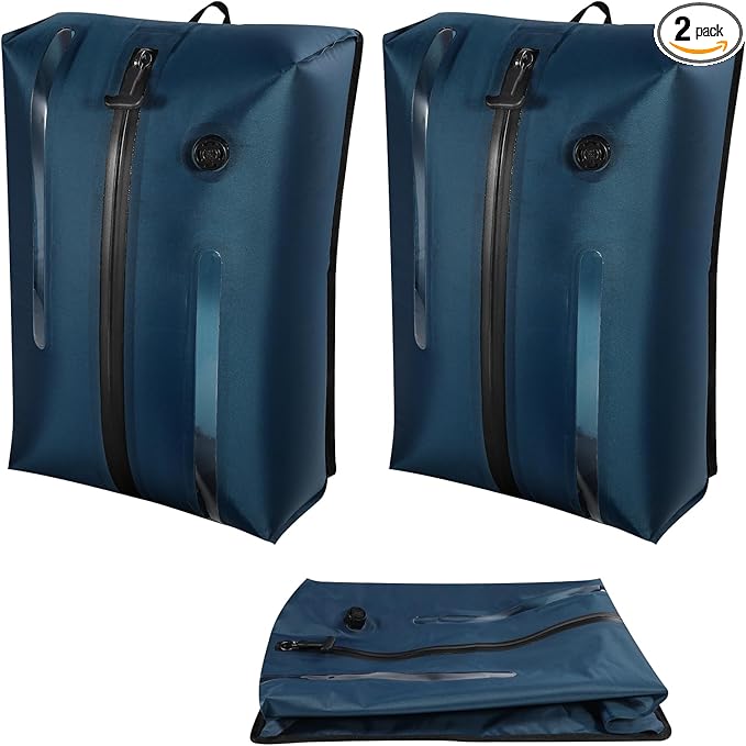 Reusable TPU Travel Vacuum Compression Bags - Waterproof Space Saver Bags for Luggage, Suitcase, Backpack, Storage Organizer (2 Pack, Blue)