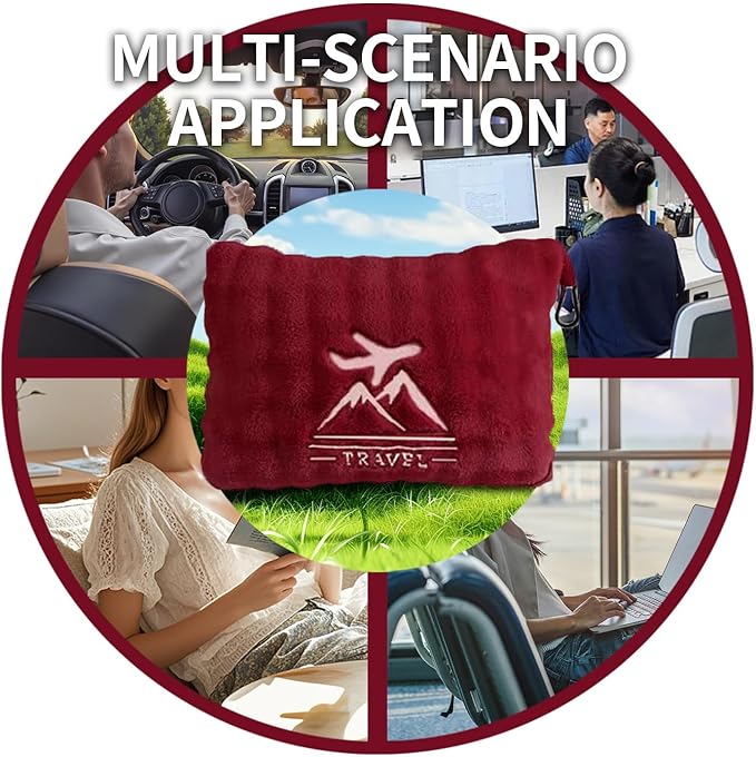 Travel Blanket and Pillow-2-in-1, Ultra-Soft&Compact,Airplane Blanket with Hand Luggage Belt and Backpack Clip,Travelers Accessories Gifts, 61x43 Inches（Burgundy）