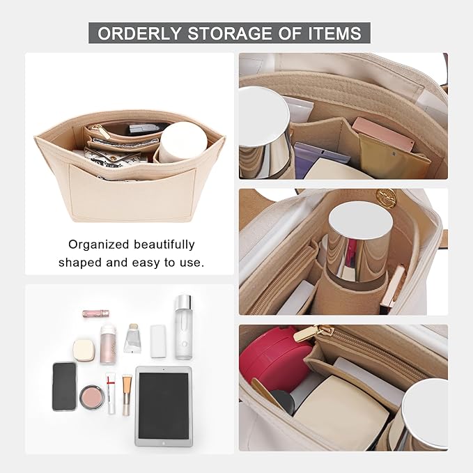 LOUKAYCCI Felt Purse Organizer Insert for Longchamp Le Pliage M Handbag Insert (Medium Beige)