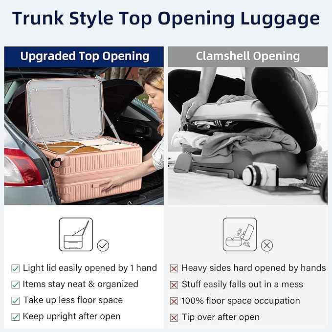 HanTrip Hard Shell Suitcases 28 Inch Large Checked Luggage with Spinner Wheels Cup Holder, Expandable Check in Luggage Lightweight Top Opening Luggage Big Rolling Suitcase with Lock, Pink