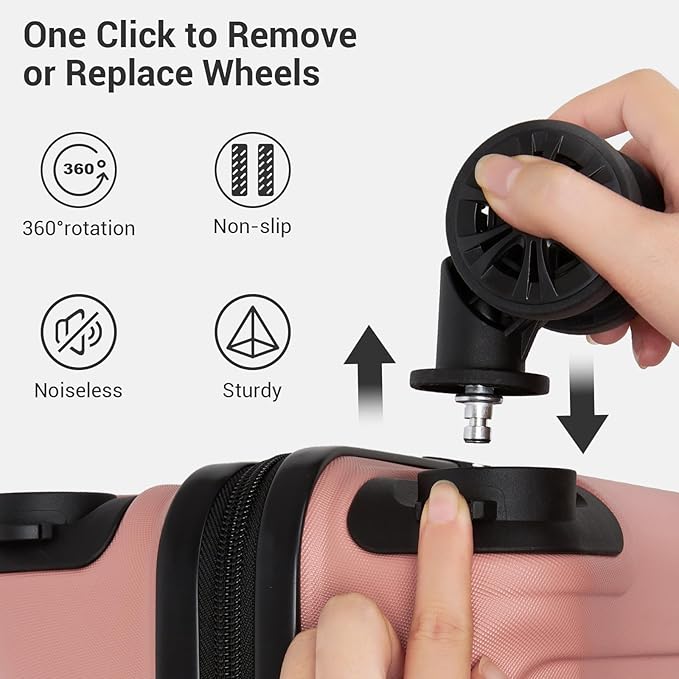 Kono 15'' Underseat Carry On Luggage Airline Approved, Anti-Scratch PC+ABS Hardshell Carry on Suitcase with Smooth Spinner Wheel, Lightweight Overnight Carry on for Short Travel, Nude/Rose Pink