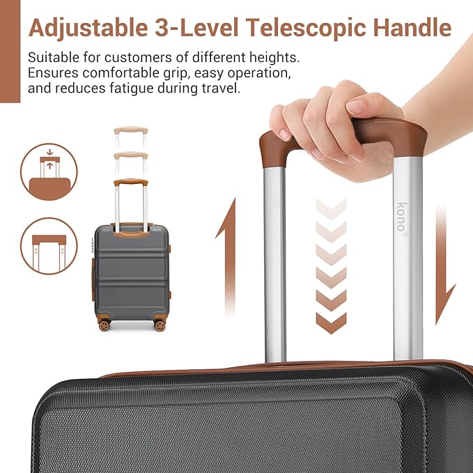 Kono 24 Inch Luggage Suitcase with Spinner Wheels TSA Lock Lightweight PC+ABS Hardside Medium Checked Luggage Durable Rolling Suitcase Apricot Grey