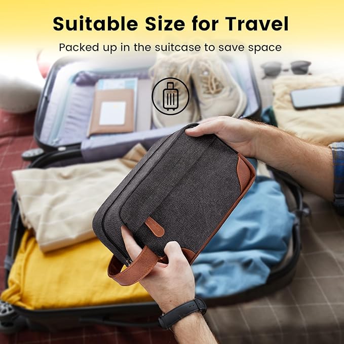 Vorspack Travel Toiletry Bag - Hanging Toiletry Bag for Men Water Resistant Canvas Shaving Bag with Large Capacity for Travel - Dark Grey