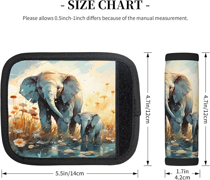 Luggage Handle Wraps Watercolor Elephant Floral Luggage Identifiers Soft Neoprene Luggage Handle Wraps For Suitcase Trolley Handle Grip Cover 2 Pack Luggage Tags