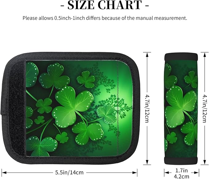 Green Clover Leaves Handle Wrap 2 Pieces, Saint Patricks Day Soft Handle Grip for Women Men Travel Luggage Outdoor Bag Markers Decor