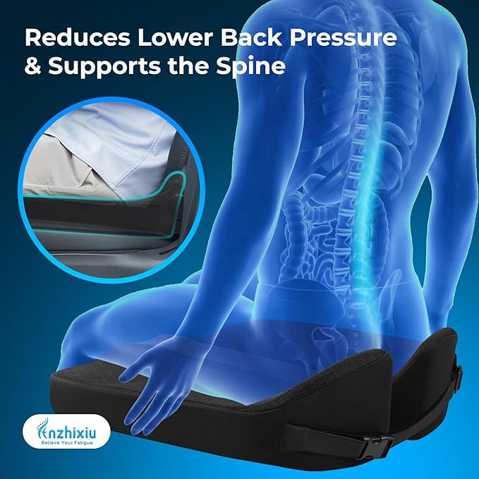 Heightening Car Seat Cushion for Better View- Seat Cushion for Car Reduces Lower Back Pressure& Support Spine- Truck Seat Cushion for Long Trip-Black