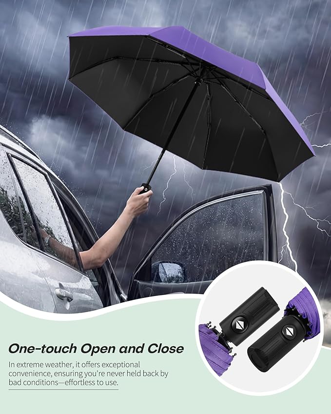 HIPPIH Compact Travel Umbrella for Rain - Windproof Automatic Umbrellas, UV Umbrella for Sun Protection with Black Anti-UV Coating, Portable Small Umbrellas for Backpack, Car, Walking, Kids, Women