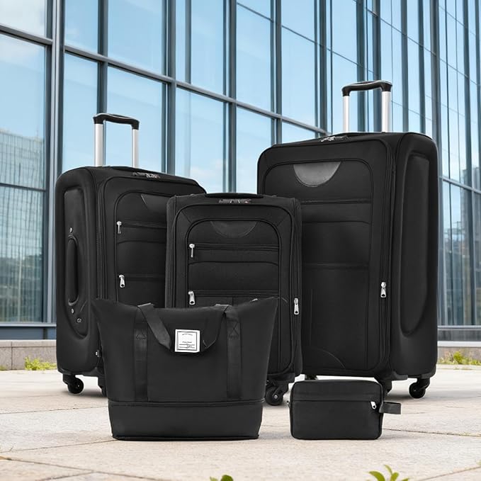 Luggage Sets Softside Expandable 3 Piece Set Lightweight Suitcase with Duffel Bag Upright Spinner Softshell, TSA Lock Carry On for Business for Family Travel (Black, 22"/26"/30")