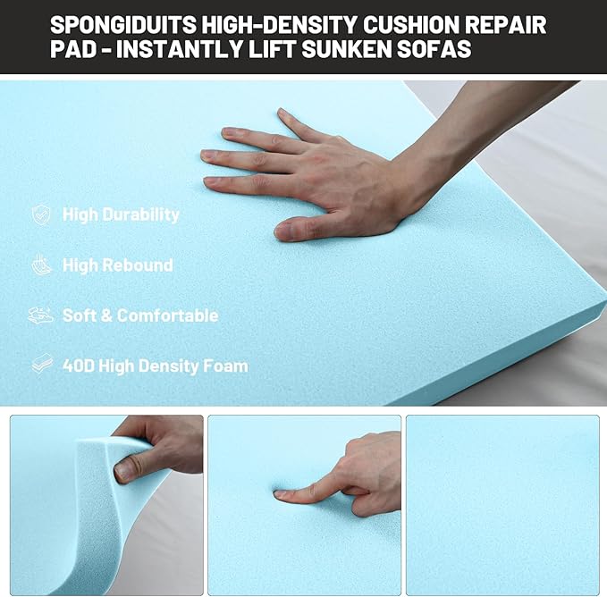 Couch Cushion Support for Sagging Seat, 20"x20"x2" 40D High Density Curved Foam Sofa Cushion Support, Under-Cushion Sag Repair,Blue Set of 3