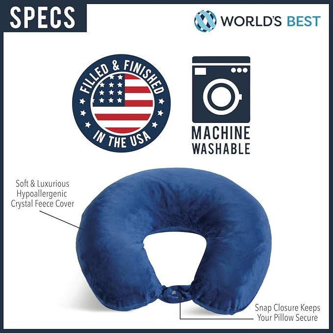 Adult Cozy Soft Microfiber Neck Pillow for Travel – Compact, Machine Washable - Perfect for Airplane, Car, or Home Use - Filled and Finished in The USA – Blue Camo