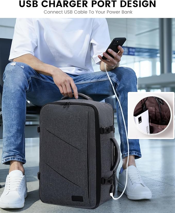 LOVEVOOK Travel Backpack, 40L Extra Large Backpack, Carry on Backpack 17 Inch with USB Port, Water Resistant Business Backpack for Men Women, Dark Grey