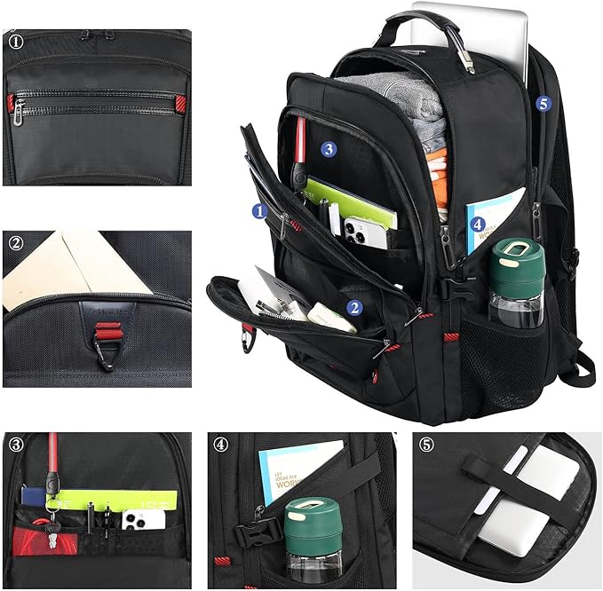 LifetimeWarranty Extra Large Travel Backpack With 52L Capacity, Long-Term Durability TSA Backpack,Anti-Theft 17.3" Big Business Laptop Backpack for Men&Women,Water Resistant College Rucksack Bag Black