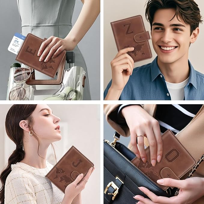 Passport Holder Cover Personalized Initial Letter A-Z Travel Wallet RFID Blocking Passport Cover Holder for Travel Passport Book Holders for Women and Men, Brown-Z