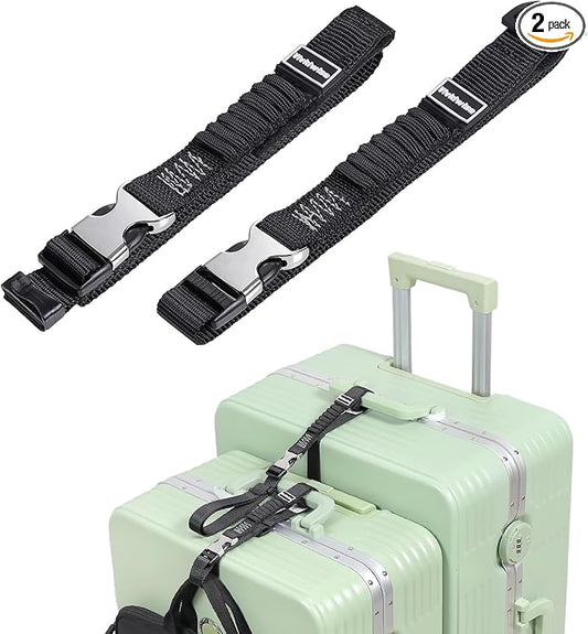 Luggage Straps, Stretchable Luggage Connector Straps for Suitcases, Metal Buckle Add A Bag Adjustable Attachment Accessories Belts (Black-Metal Buckle, 0.75" W)