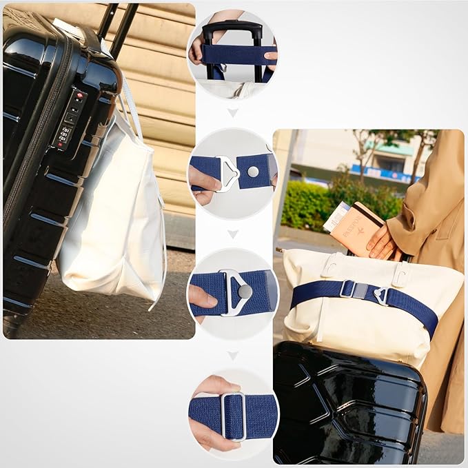 TOOVREN 2-in-1 Travel Belt for Luggage Straps Add a Bag Bungees Suitcase Luggage Strap Over Handle Suitcases Belt for Carry On Bag Adjustable Backpack Attachment Airport Travel Accessories Blue